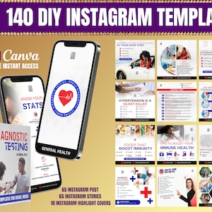 140 Diagnostic Testing Social Media Templates, DIY Blood Testing Flyers, Instagram Highlights Red Blue & Black