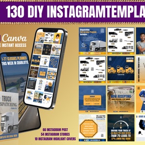 130 DIY Social Media Truck Dispatching Templates, Editable Canva Template Mustard Yellow and Navy