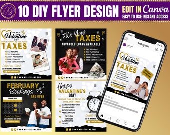 10 DIY Valentine’s Day Content Tax Package, Edible Tax Preparer Flyer, Valentine's Day Tax Flyer, V-Day Sale Black & Gold