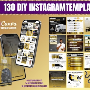 130 DIY Social Media Truck Dispatching Templates, Editable Canva Template, Editable Logistics & Dispatching Templates, Gold and Black
