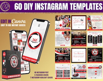 60 Photobooth Social Media Template Bundle, 360 Photo Booth Rental, Grinch Flyer, DIY Photo Booth Flyers Flyer Red & Black