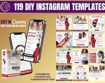 119 DIY Social Media Financial Freedom Templates, Edible Life Insurance Flyer, Red Black and White