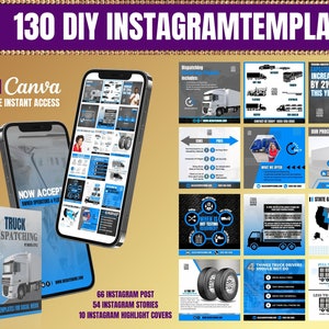 130 DIY Social Media Truck Dispatching Templates, Editable Canva Template, Editable Logistics & Dispatching Templates, Blue Gray and Black