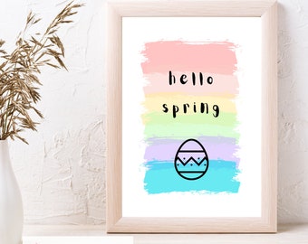 Spring wall art, Rainbow wall art, Printable wall art, Hello spring sign, Spring sign, Spring print, easter egg print, rainbow prints