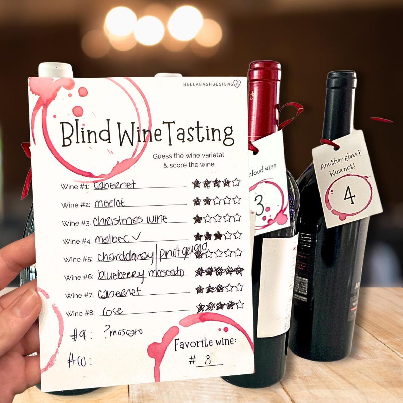 Blind Wine Tasting Game: Printable Cards & Bottle Tags (instant ...