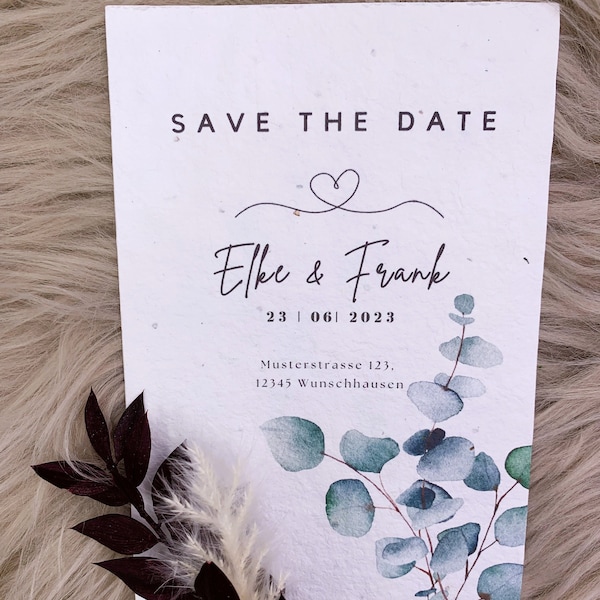 Glückwunsch Hochzeitskarte, Save the Date, Samenpapier, Saatpapier, Blumenmuster, Einladungskarte