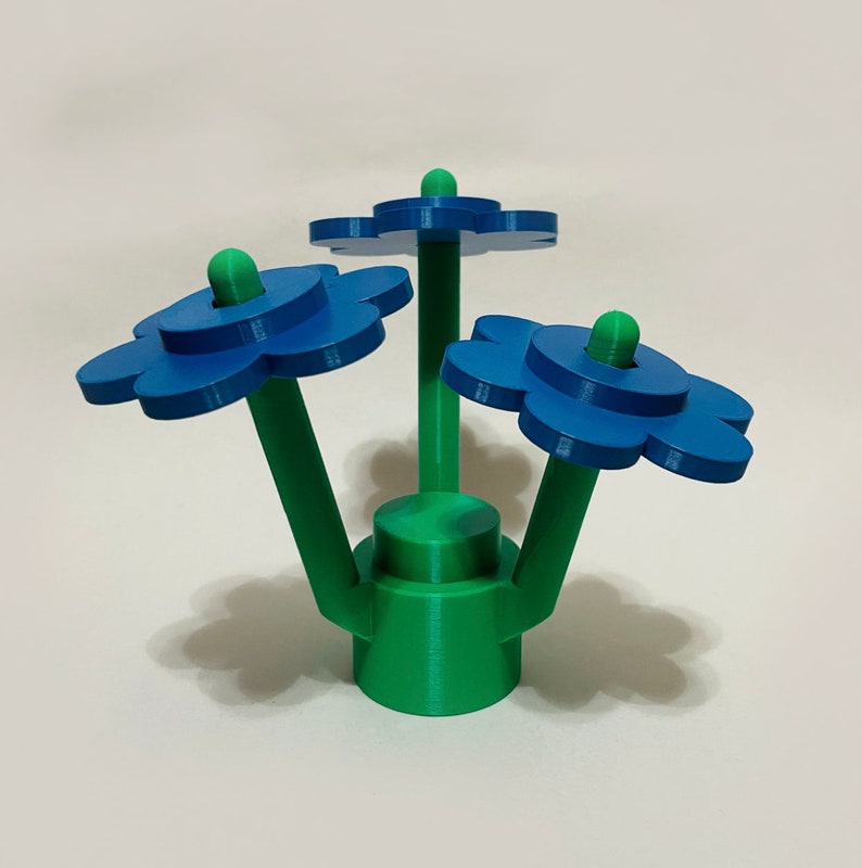 4-Piece Jumbo Brick Flowers 3d printed with eco-friendly biodegradable PLA plastic Blue