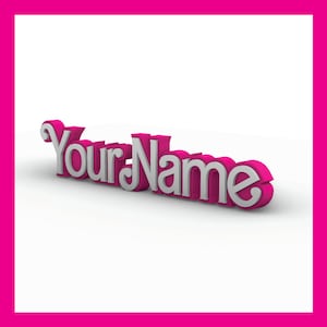 Placa de escritorio personalizada con nombre de muñeca rosa (impresa en 3D)