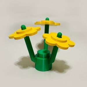 4-Piece Jumbo Brick Flowers 3d printed with eco-friendly biodegradable PLA plastic Yellow