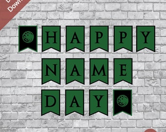 Game of Dragon Birthday Name Day Party Banner Green and Black- Digital Download Only