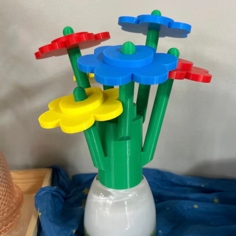 4-Piece Jumbo Brick Flowers 3d printed with eco-friendly biodegradable PLA plastic image 7