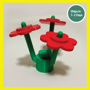 4-Piece Jumbo Brick Flowers (3d printed with eco-friendly biodegradable PLA plastic)