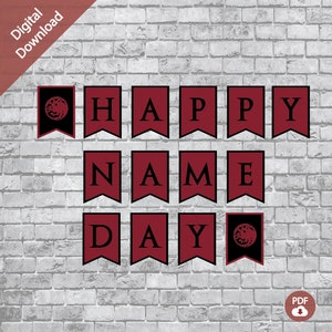 Game of Dragons Name Day Birthday Party Banner Black and Red - Digital Download Only