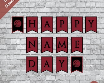 Game of Dragons Name Day Birthday Party Banner Black and Red - Digital Download Only