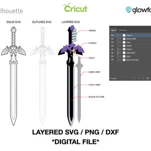 Master Sword - Layered by Color - The Legend of Zelda - SVG -PNG- DXF - Cut file for Cricut - Silhouette - Print & Cut - Laser engraving