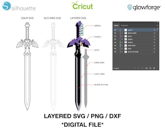 Master Sword - Layered by Color - The Legend of Zelda - SVG -PNG- DXF - Cut file for Cricut - Silhouette - Print & Cut - Laser engraving