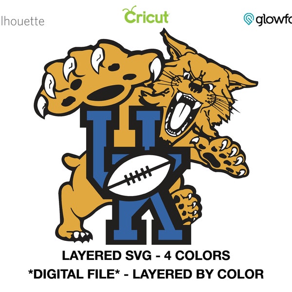 Kentucky - Classic Football Wildcat - Layered SVG - PNG- DXF Cut file for Cricut - Silhouette - Print & Cut- Laser Engraving