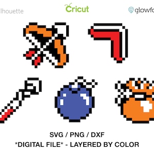 Pixel Artwork Legend of Zelda - Link to the Past Design Bundle SVG  - PNG - DXF Cut files for Cricut - Silhouette - Glowforge - Print & Cut