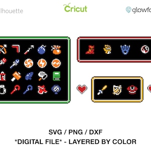 Zelda Pixel Artwork - Link to the Past Menu Design Bundle SVG  - PNG - DXF Cut files for Cricut - Print & Cut- Silhouette - Glowforge
