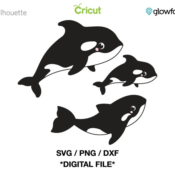 Cute Orca Family - Killer Whales - SVG - PNG - DXF Cut files for Cricut - Print & Cut - Silhouette - Glowforge