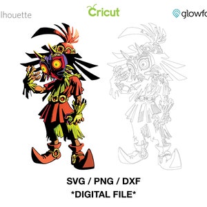 Schädel-Kid trägt Majoras Maske detaillierte Illustration - Legende von Zelda SVG - PNG - DXF Schnitt Datei für Cricut - Silhouette - Glowforge