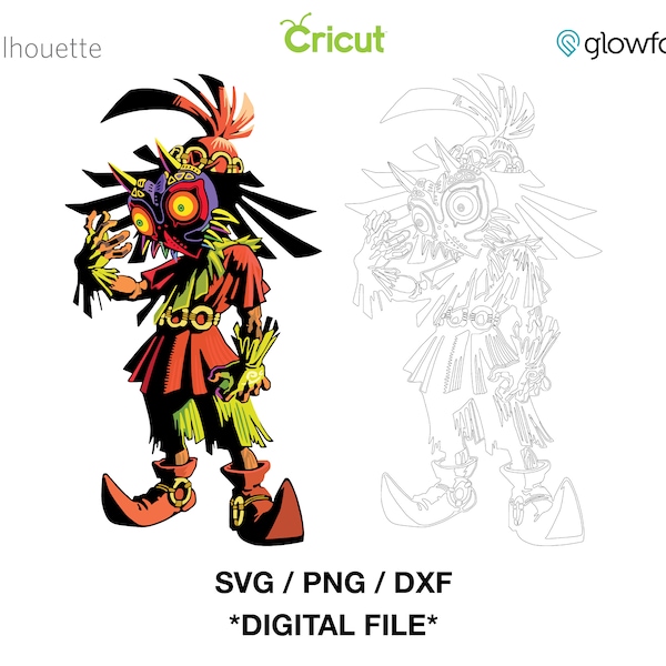 Skull Kid wearing Majora's Mask detailed illustration - Legend of Zelda SVG - PNG - DXF Cut file for Cricut - Silhouette - Glowforge