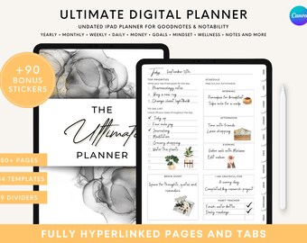 Undated Digital Planner | ADHD Digital Planner | Minimalist Digital Planner | Black and White Digital Planner | Travel Planner Template