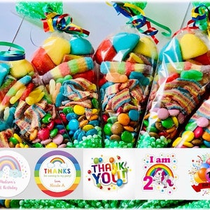 Rainbow Themed Personalised Pre Filled Sweet Cones Party Bags