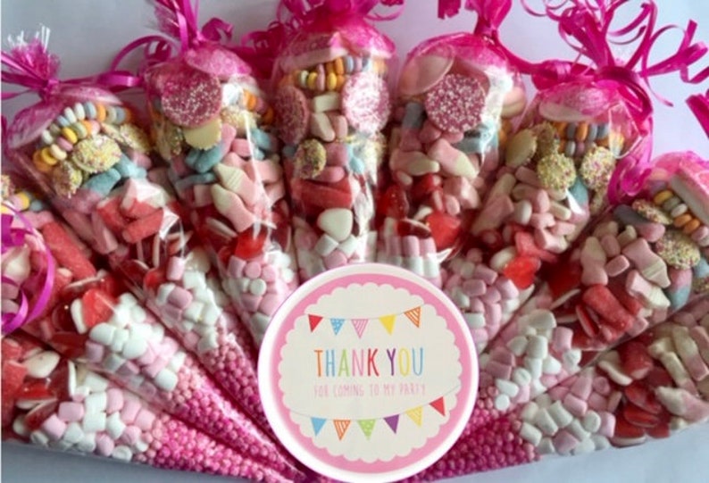 Pink Personalised Pre Filled Sweet Cones Party Bags 