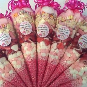 Personalised Pre Filled Sweet Cones Party Bags - Five Available Colours
