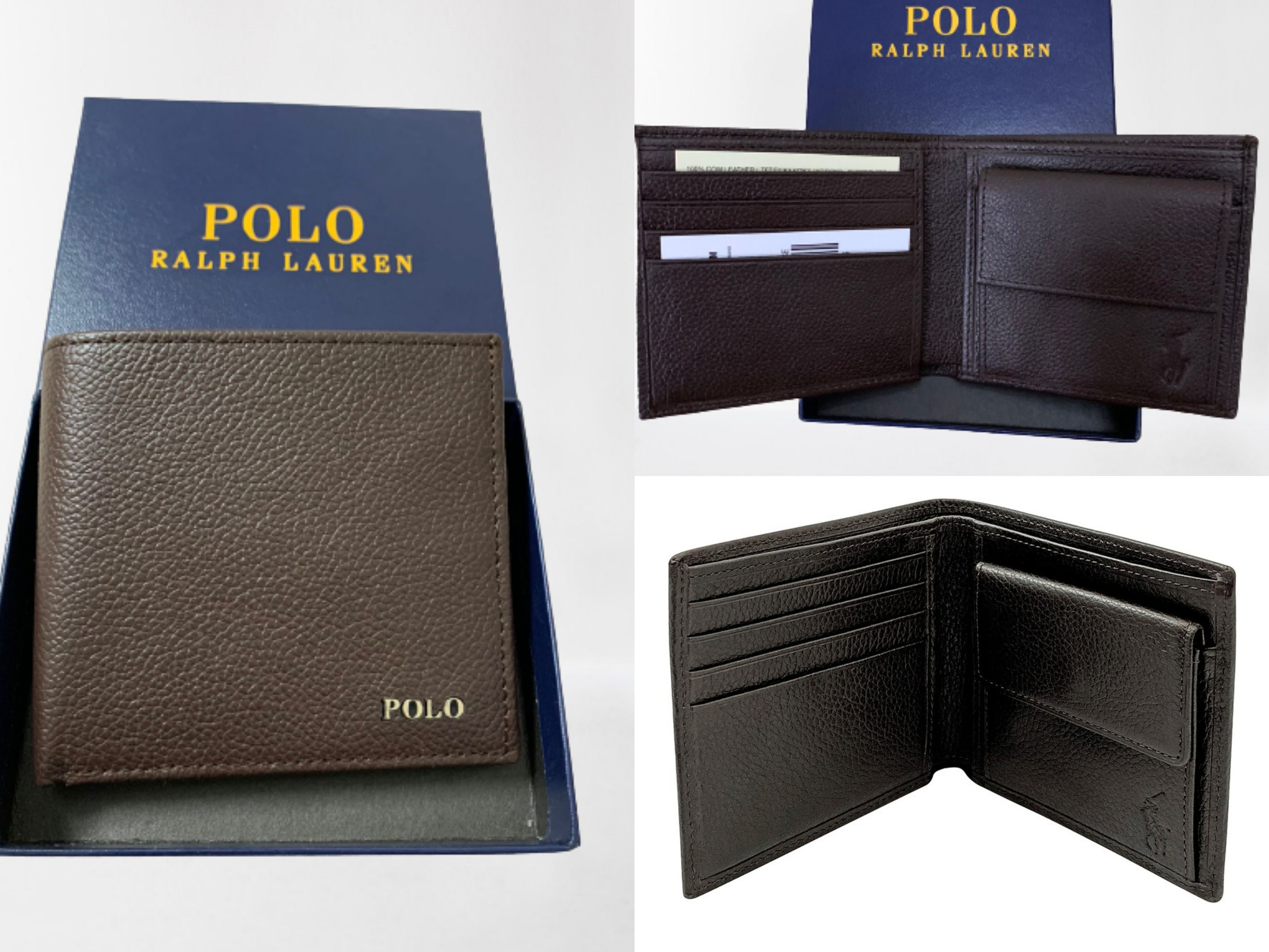 Polo Ralph Lauren Wallet Leather Metal Logo Stylish Men's Brown Bi