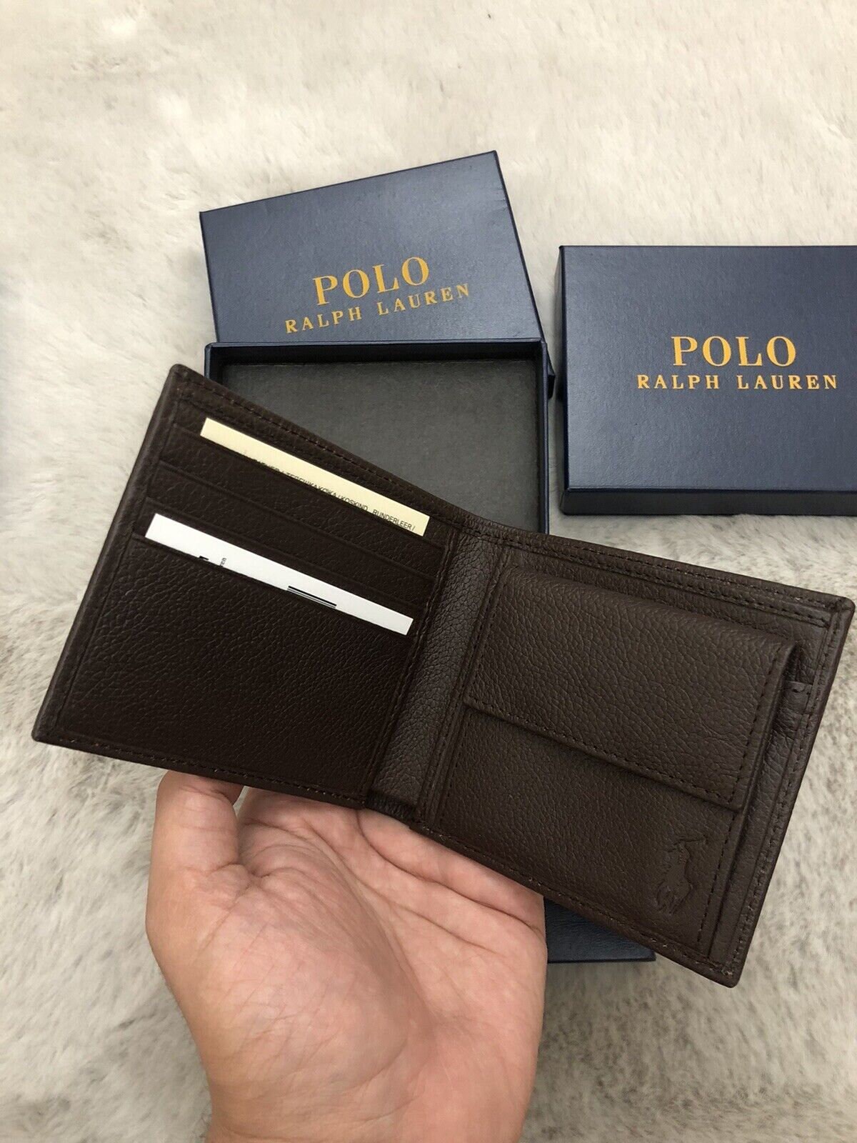 Polo Ralph Lauren Wallet Leather Metal Logo Stylish Men's Brown Bi