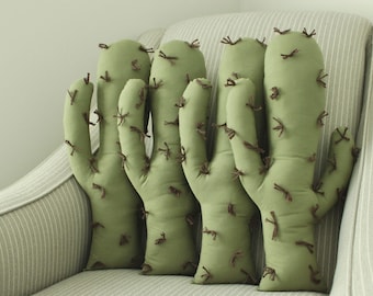 Handmade Saguaro Cactus Pillow – Sage Green Boho Dorm Decor Southwestern Throw 18"