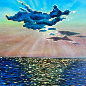 Sunrise (acrylic and oil painting, landscape art, ocean art, original hand painted art work)