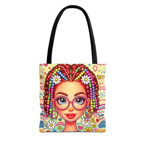 Sac fourre-tout AOP, fourre-tout de Noël, fourre-tout pour la rentrée scolaire, sac fourre-tout jolie fille, fourre-tout artistique coloré, cadeau pour elle, sac à provisions réutilisable