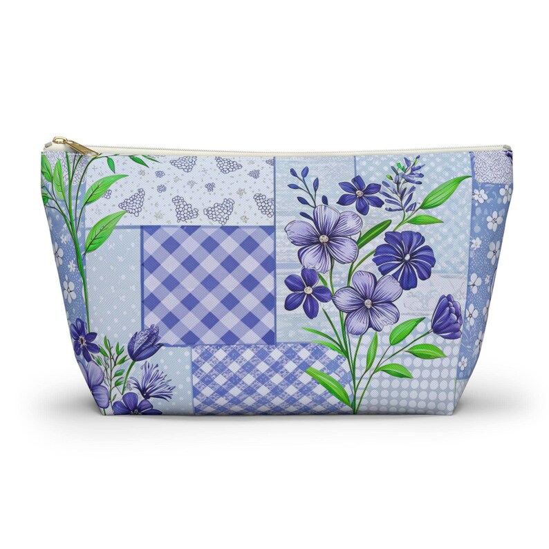 Patchwork Quilt Muster Design Zubehör Beutel mit T-Boden, Kosmetik Make-up Tasche, Federtasche, Reisezubehör Tasche, Brautparty Geschenk Bild 2