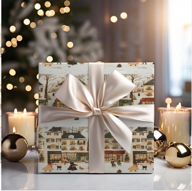 a present wrapped in white paper with a bow