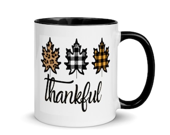 Merci : automne automne feuille à carreaux feuilles Thanksgiving tasse de Noël avec couleur à l'intérieur