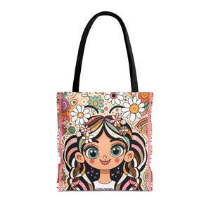 Cabas AOP, Cabas de Noël, Cabas pour la rentrée, Cabas jolie fille, Cabas fille, Sac cabas pour enfants, Jolie fille brune