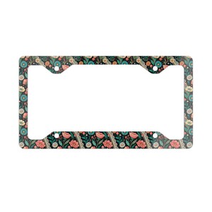Elegante marco metálico para matrícula con diseño floral, accesorio único para coche, acabado brillante, decoración elegante para vehículos, estilo floral.