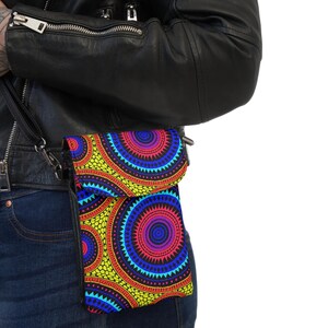 Elegant and Chic Ethnic African Kente Cloth Inspired Small Cell Phone Crossbody Wallet or Bag, Jamaican Art Music Festival Bag Design