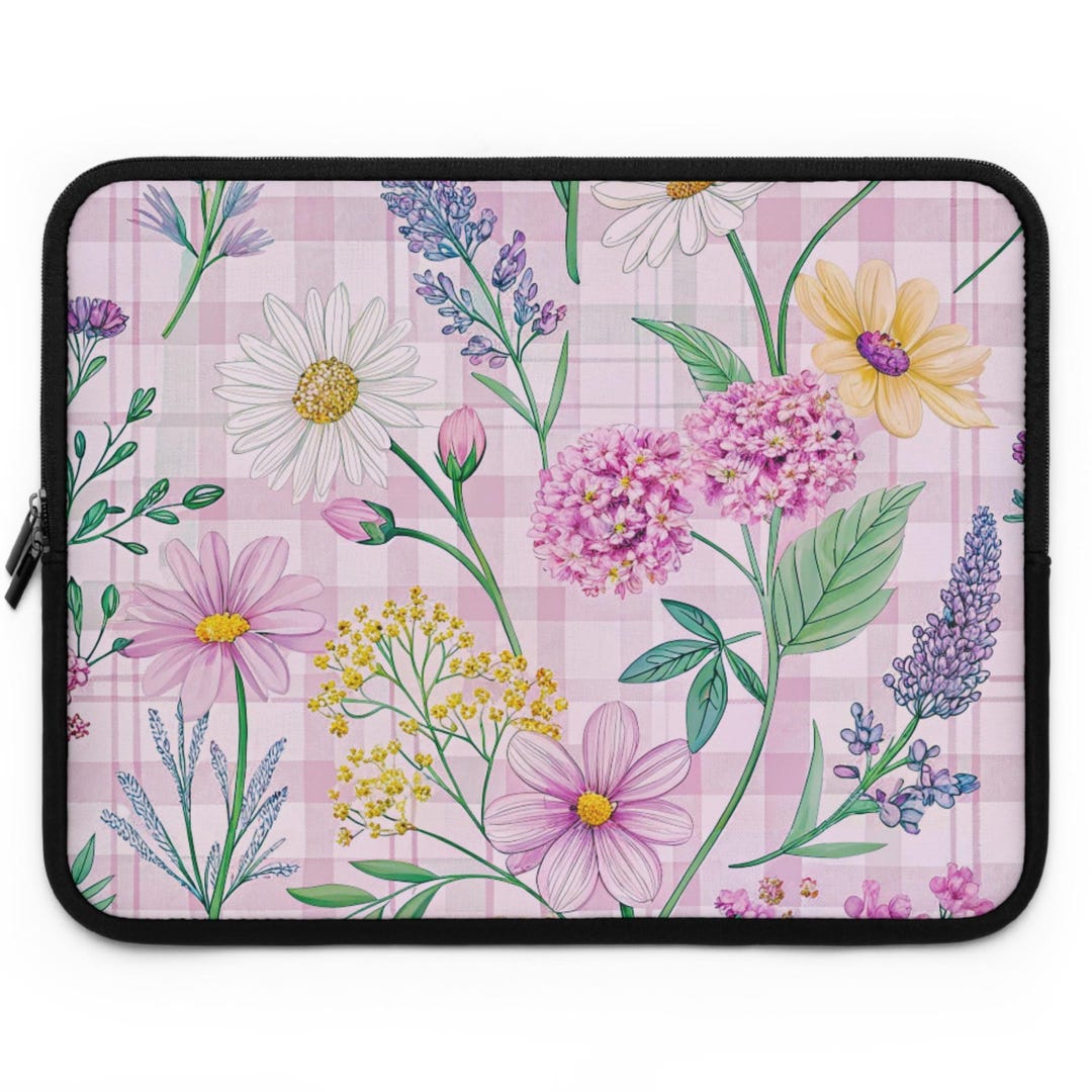 Vibrant Floral Spring Design Laptop Sleeve, Dual Zipper Enclosures ...
