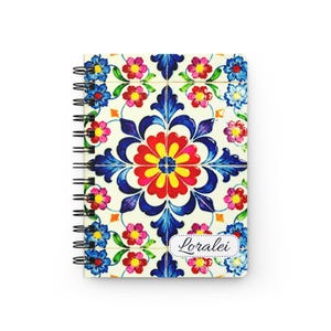 Personalized Elegant Spiral Notebook Journal, Floral Patchwork Design, Custom Name Notebook, 150 Ruled Pages, Unique Gift For Student