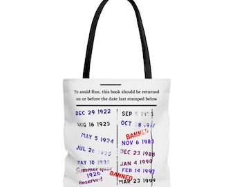 Carimbo de data de vencimento da biblioteca, presentes para amantes de livros de bibliotecário, acumulador de livros de alfabetização de leitura AOP Tote Bag 3