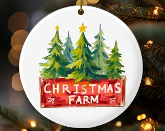 Enfeite de Natal em cerâmica estilo fazenda, enfeite festivo para árvore de Natal, estilo casa de campo, enfeite para guardar de recordação, cordão dourado