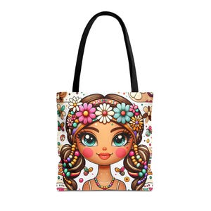 Cabas AOP, Cabas de Noël, Cabas de la rentrée, Cabas coloré pour fille mignonne, Motif floral, Cadeau mignon, Sac cabas pour enfants