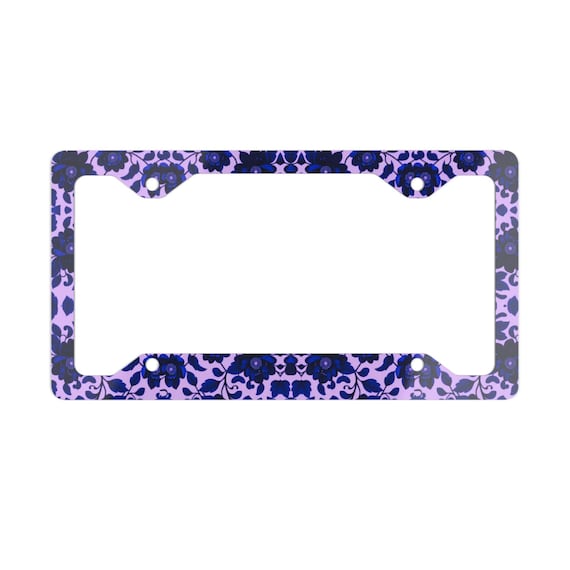 Elegant Floral Design Metal License Plate Frame, Unique Purple