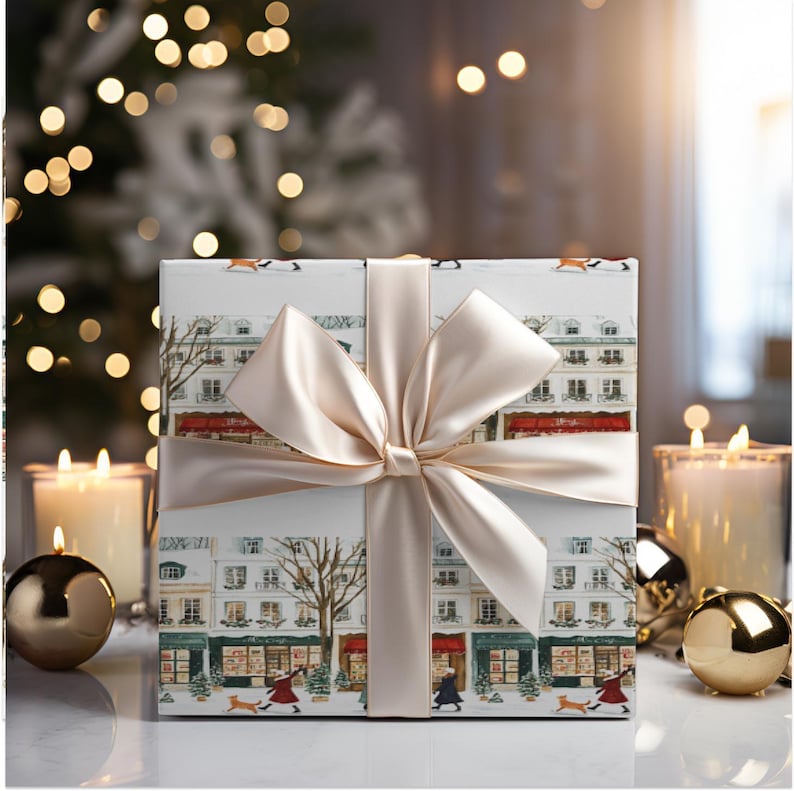 a gift wrapped in a white paper with a bow