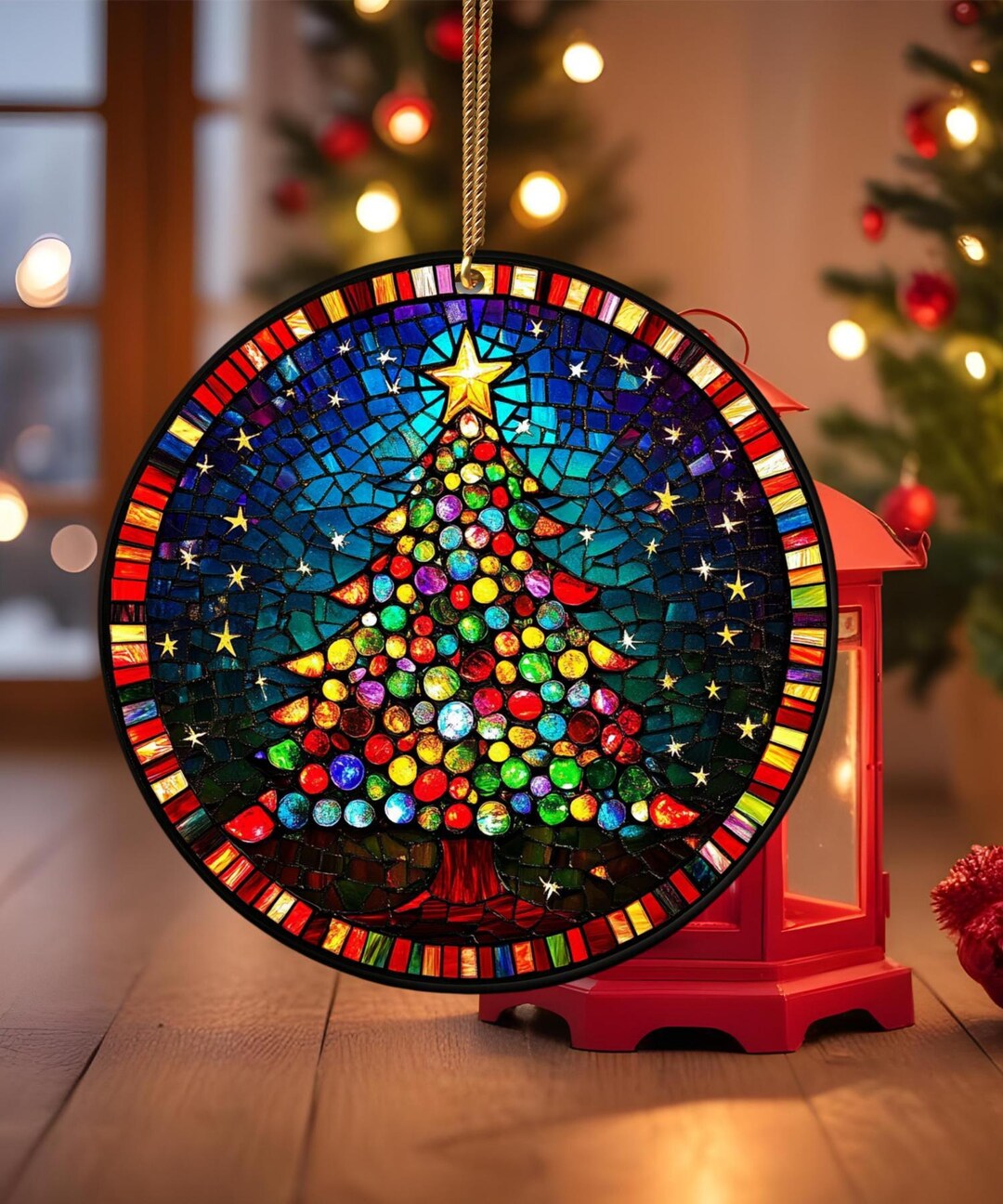 Faux Stained Glass Inspired Mosaic Ceramic Christmas Tree Ornament ...