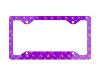 Unique Elegant Abstract Design Metal License Plate Frame, Purple Orange Glossy Car Tag, Vehicle Decor Accessories, Stylish Auto Gift